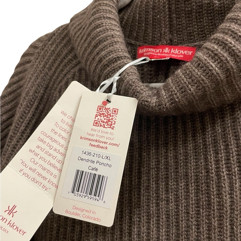 NWT Krimson Klover Dendrite Wool Blend Poncho Cafe Brown Size Large / XL - Picture 6 of 10